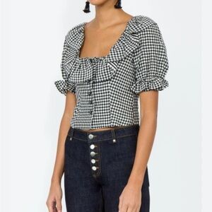 Alexa Chung gingham ruffle blouse